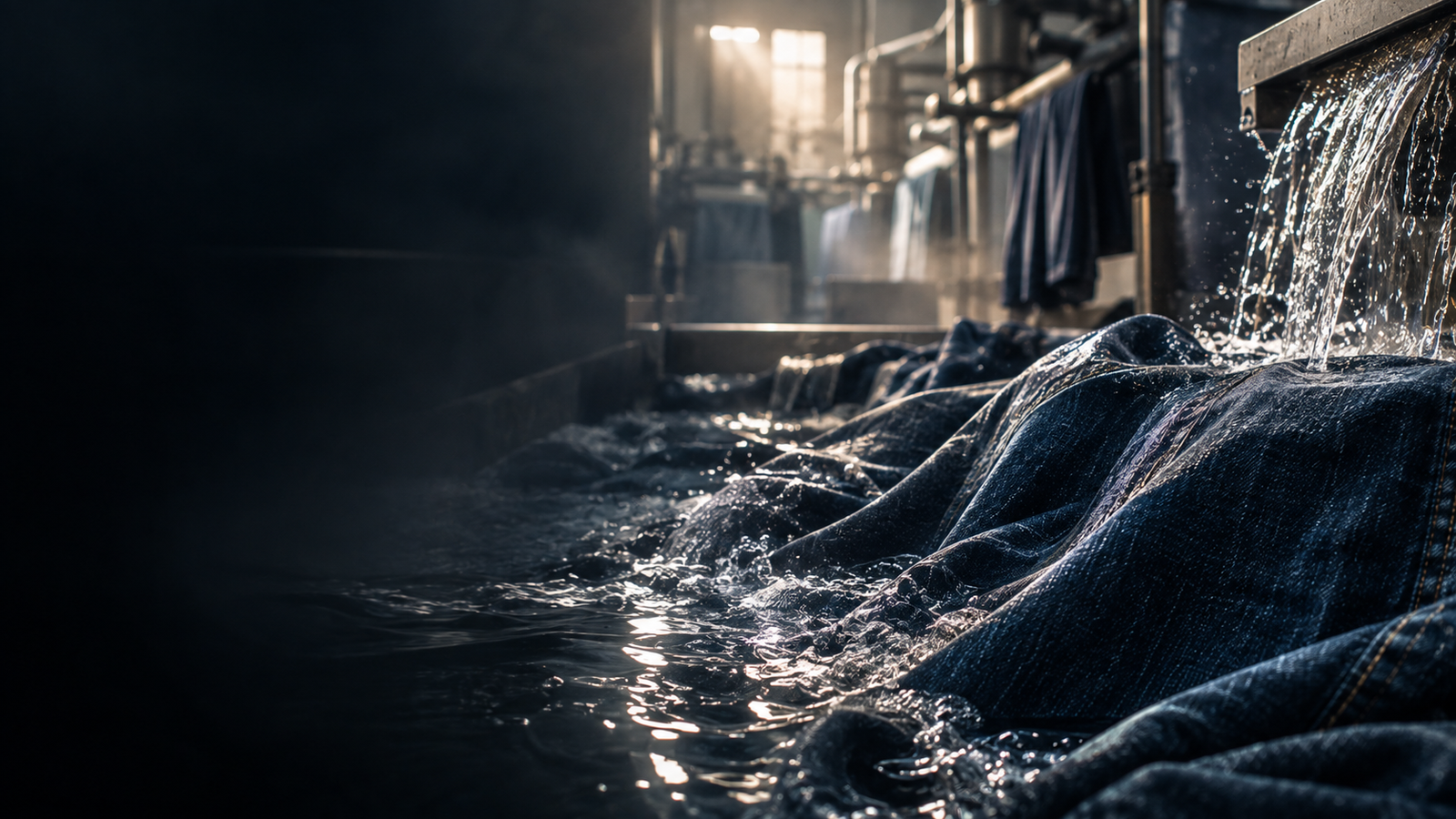 Denim and water representing responsible manufacturing
